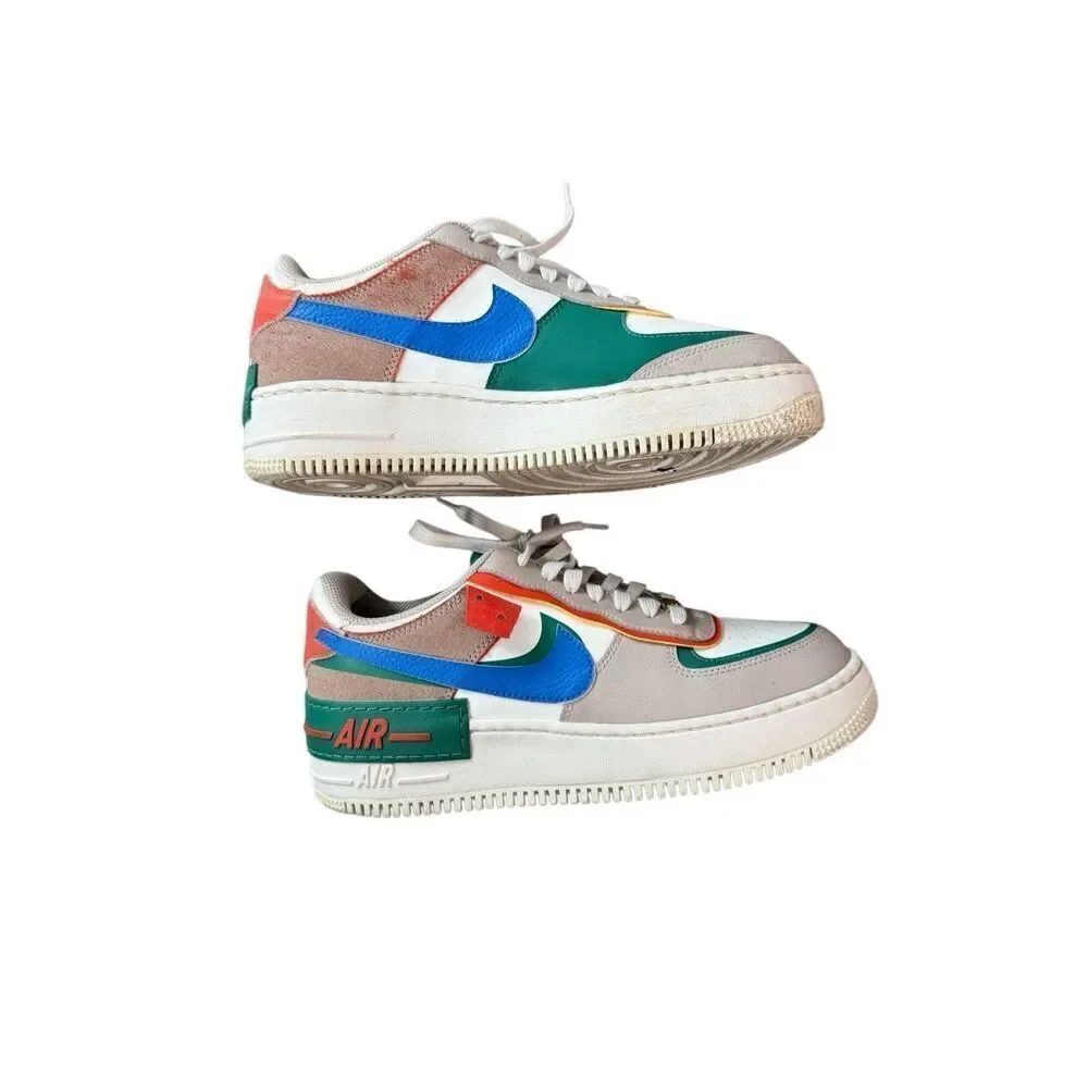 Nike Womens Blue Green Sail Signal Air Force 1 Shadow Sneaker Shoes Size 9.5